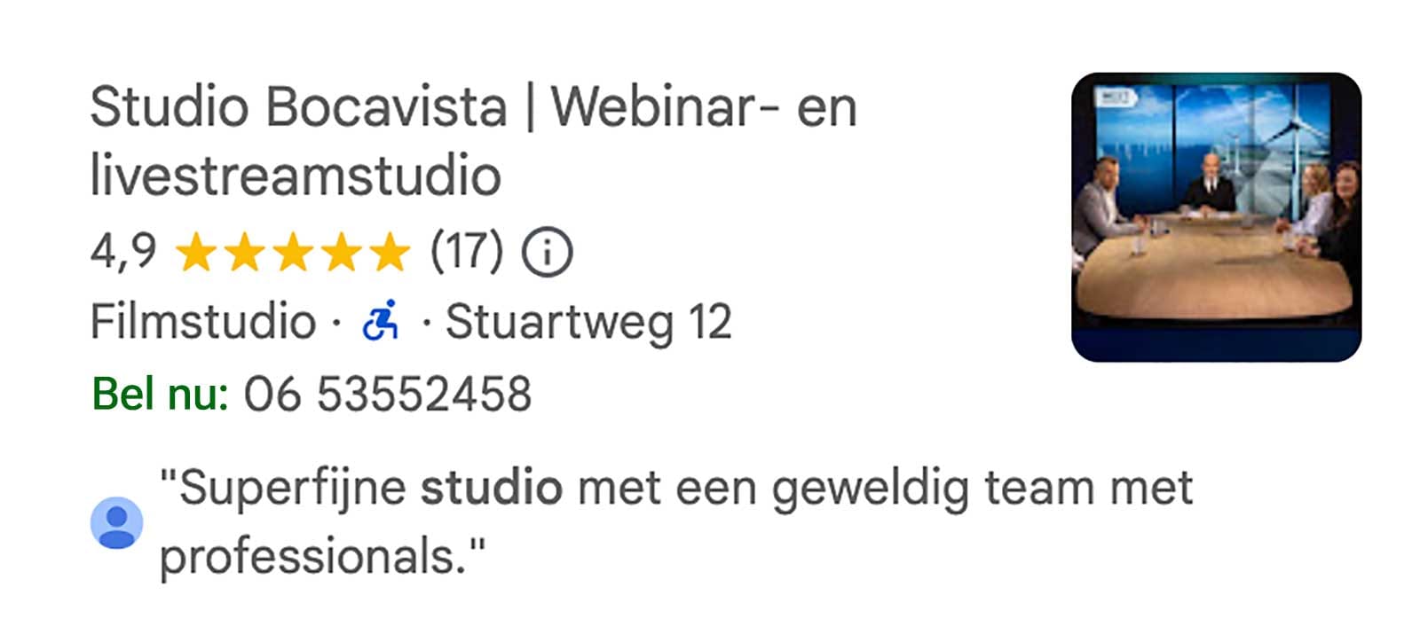 Studio Bocavista krijgt gemiddeld een 4,9 / 5 op Google