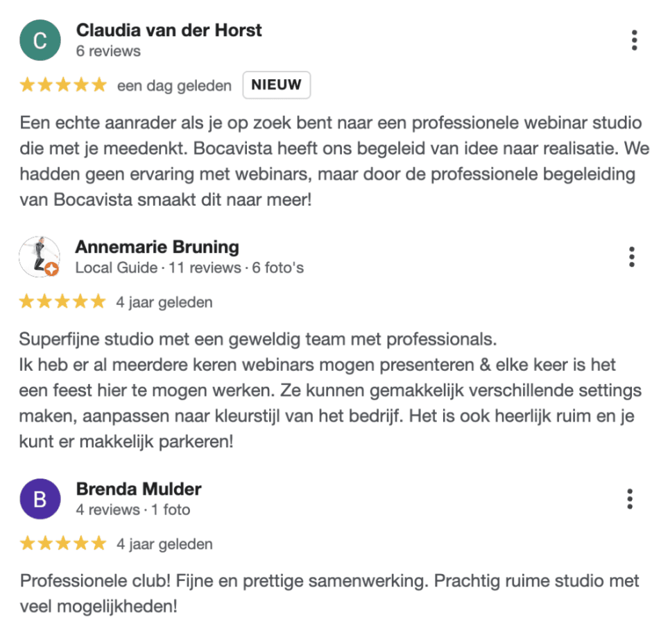 Webinar studio Utrecht Reviews Studio Bocavista